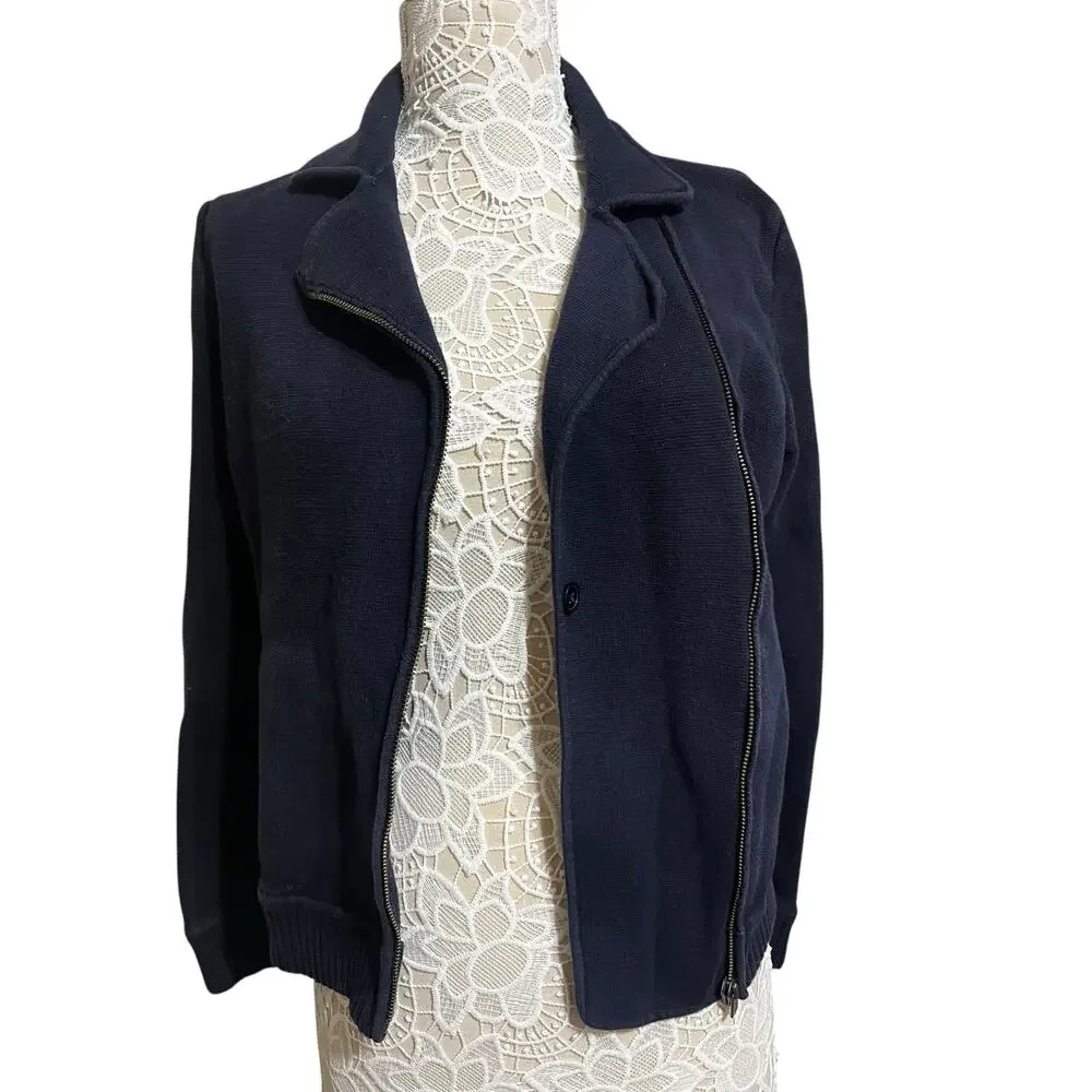 Talbots Navy Blue Zip Up Knit Jacket- Women's Size Large